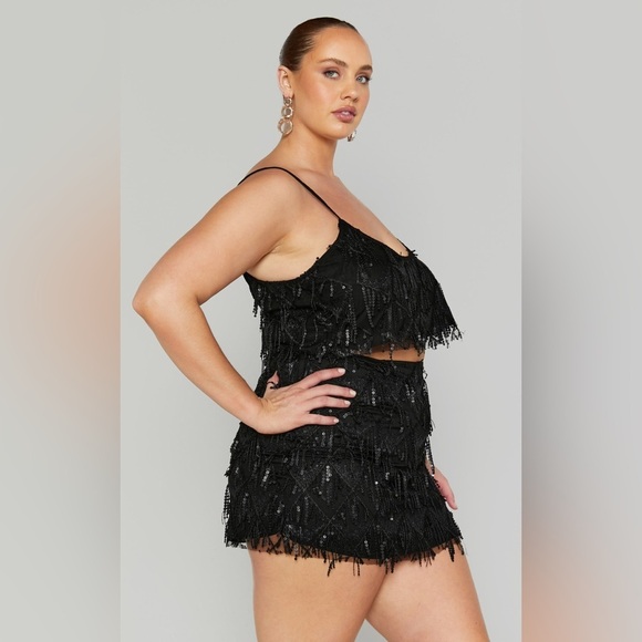 Showpo. Khrizza Sequin Diamond Mesh Black Costume/Party Mini Skirt size 14 - Picture 4 of 11